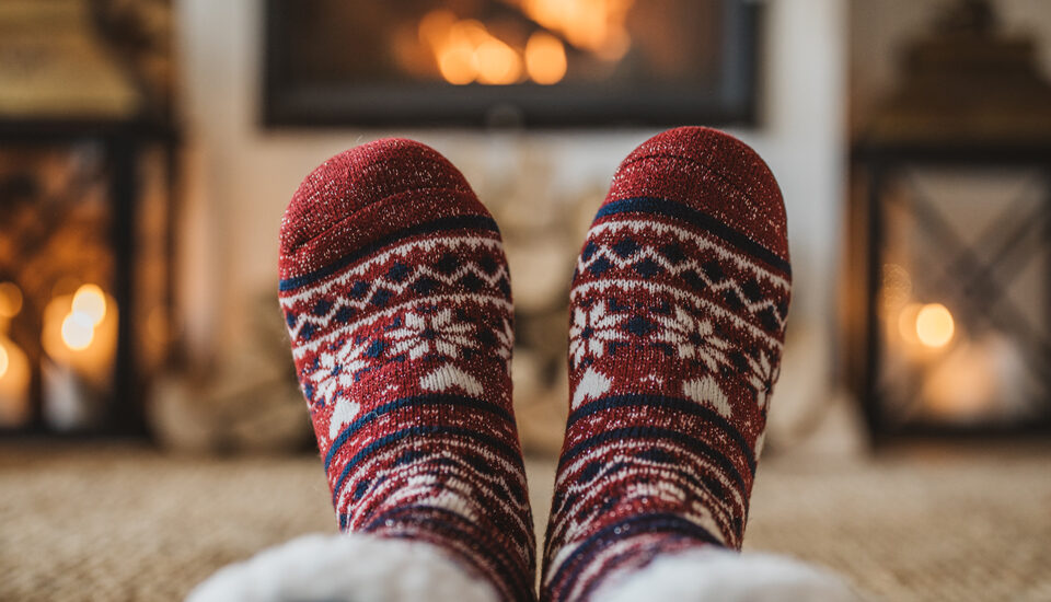 Relaxing by a holiday fire