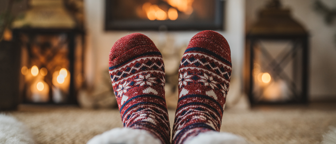 Relaxing by a holiday fire